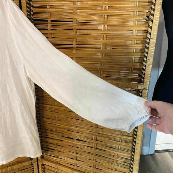 Calligraphie Linen Blend Embroidered Peasant Blouse in Ivory Size Large boho - Picture 5 of 7